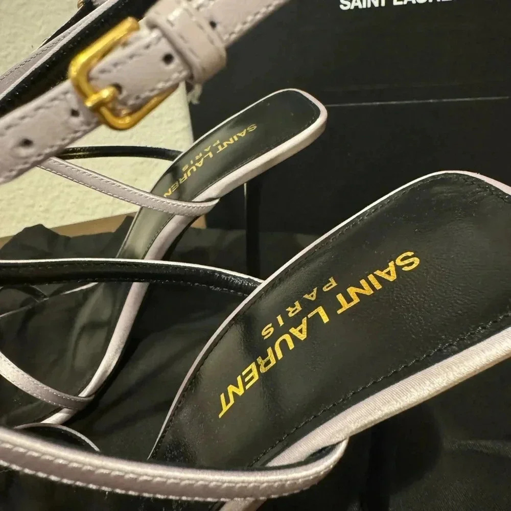 YSL YVES SAINT LAURENT NIB Nuit 105 Crepe Satin Sandals Heels Stilettos 38.5 - Picture 10 of 14